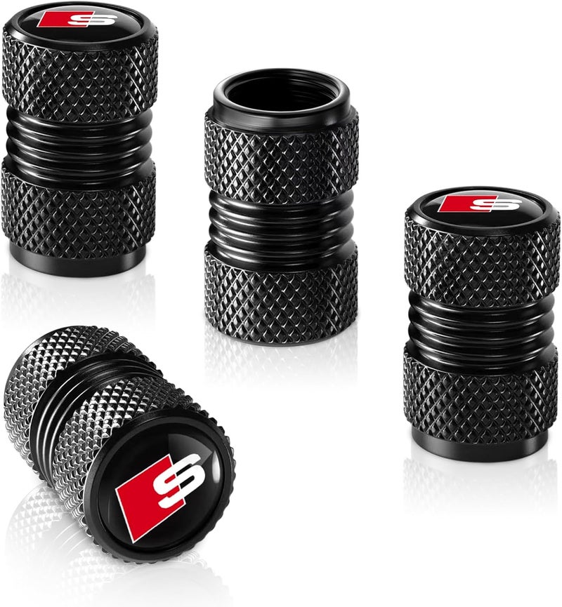 XIGRALUCK Tire Valve Stem Cover,Auto Valve Stem Caps for Audi S Line S3 S4 S5 S6 S7 S8 SQ2 SQ5 SQ7 SQ8 Air caps Accessories 4 Pieces (Black) - Image 1